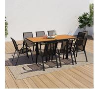 IDMarket – Salon de jardin POLY – Table extensible 90–180 cm et 8 chaises bois et noir
