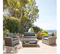 Hespéride - Salon de Jardin Polynesia Havane - Résine Tressée, Verre Trempé - 4 Places - pour Extérieur, Terrasse