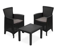 Salon de jardin - Polypropylène - IPAE - 2 personnes - Forest - 2 fauteuils avec coussin d'assise + 1 table basse - Anthracite