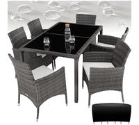 Salon de jardin - TECTAKE - Ensemble détente repas d'extérieur PORTO 6 personnes encastrable et résistant aux UVs - Gris/Blanc