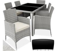 Salon de jardin - TECTAKE - Ensemble détente repas d'extérieur PORTO 6 personnes encastrable et résistant UVs - Gris Clair/Crème