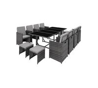 Ensemble table chaise de jardin - TECTAKE - Salon de jardin PALMA 12 places, pliable, housse de protection anti UV - Gris clair