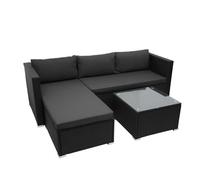 Salon De Jardin Pour Balcon Jardin Lounge Set Sofa Polyrotin Noir Coussin Gris Foncé 04_0003248 Multicolore