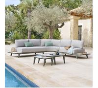 Hespéride - Salon de Jardin Pulpy Vert - 7 Places - Anti-Rouille - Coussins Déhoussables Déperlants - Pieds Ajustables - Mobilier Extérieur pour Jardin, Patio