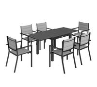 Salon De Jardin Repas 7 Pièces 6 Places Table Extensible Alu Gris Gris