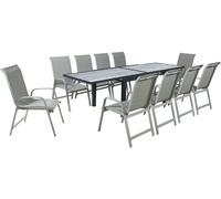 Salon De Jardin Repas En Aluminium Extensible "Lagos" - 140/280 X 90 X 76 Cm - 10 Places - Gris Clair Gris