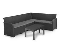 Canapé D'angle Allibert By Keter - 6 Personnes - Imitation Rotin Tressé Avec Table Basse - Gris Graphite - Sanremo Multicolore