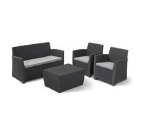 Salon de jardin - résine imitation rotin tressé - Allibert by KETER - 4 personnes - Mia - Gris graphite