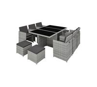 Salon de jardin - TECTAKE - Ensemble repas d'extérieur NEW YORK 10 personnes pliable et encastrable en rotin - Gris Clair