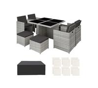 Salon de jardin - TECTAKE - Ensemble détente repas d'extérieur MANHATTAN 8 personnes pliable et encastrable résistant - Gris Clair