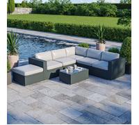 Salon de jardin résine tressée d'angle fonctionnel avec coffre de rangement intégré - noir ecru - FARENZA - 6 Places