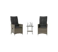 vidaXL Ensemble Bistro 3 pièces avec coussins Gris Poly Rattan