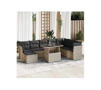 vidaXL Ensemble de salon de jardin 9 pièces avec coussins gris clair Poly rotin