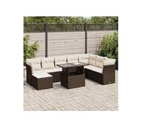 vidaXL Ensemble de salon de jardin 9 pièces avec coussins Marron Poly Rattan