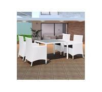 Salon De Jardin 5 Pcs Résine Tressée Blanc-Crème