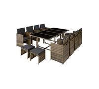 Tectake Salon de jardin PALMA 12 places avec housse de protection, variante 2 - marron naturel/gris foncé