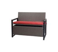 Poly-Rattan Banc 2 Places Hwc-F39, Banc De Jardin Coffre, Rangement Coussin D'assise Gris Chiné, Coussin Rouge Gris
