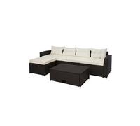 Ensemble Poly Rotin Hwc-J34, Ensemble Balcon/Jardin/Salon Groupe De Sièges, Brun, Coussins Crème-Beige Marron