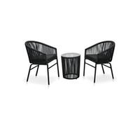 Ensemble de Bistro 3 pcs avec Coussins Rotin PE Noir Mobilier Jardin vidaXL
