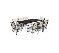 Vidaxl Ensemble À Manger De Jardin 9pcs Coussins Noir Résine Tressée