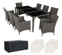Salon de Jardin rotin résine tressé synthétique 8 Places avec 2 Sets de Housses + Housse de Protection Gris 2108081
