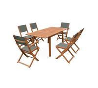 Salon de jardin savane extensible - Almeria - Table 120/180cm avec rallonge. 2 fauteuils et 4 chaises. en bois d'Eucalyptus huilé