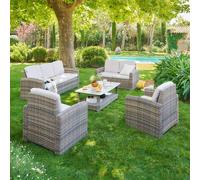 Salon de jardin SELENIM Beige 7 places - Aluminium traité époxy, Oléfine Hespéride