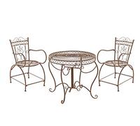 Salon de jardin SHEELA - Métal (fer) peint - Table ronde design antique nostalgique - Diamètre de 88 cm + 2 chaises en fer - CLP Marron/style antique