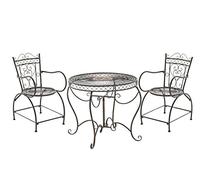 Salon de jardin SHEELA - Métal (fer) peint - Table ronde design antique nostalgique - Diamètre de 88 cm + 2 chaises en fer - CLP bronze