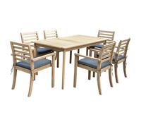Happy Garden – Salon de jardin SIMILAN en acacia 6 places avec coussins gris