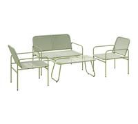 Salon De Jardin Style Acapulco 4 Places 4 Pièces Plateau Verre Trempé Acier Résine Filaire Vert