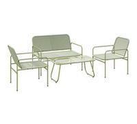 Outsunny Salon de Jardin extérieur en résine tressée 4 Places avec canapé 2 Places, 2 fauteuils, Table en Verre trempé, Cadre en Acier, mobilier de Jardin pour Balcon terrasse, Vert