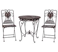 Salon de jardin style antique - 1 table et 2 chaises - fer - marron
