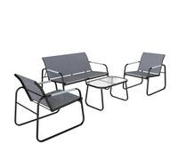 Salon De Jardin Style Yachting 4 Personnes 4 Pièces Plateau Verre Trempé Gris