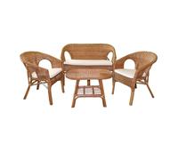 Salon de jardin - SUNNYDAYS - Rotin - 2 fauteuils et 1 canapé - Beige - 4 personnes