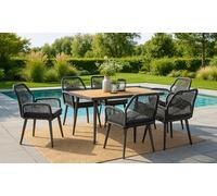 Salon de jardin Swing&Harmonie en tressage corde moderne : Pour 6 personnes / Anthracite et bois