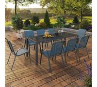 IDMarket Salon de jardin Table 190 cm et 8 chaises empilables bleu canard gris