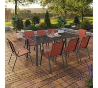 IDMarket - Salon de Jardin Madrid Table 190 cm et 8 chaises empilables | Coloris terracotta et gris