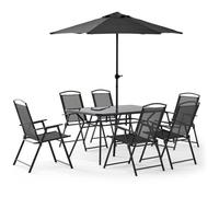 Oviala Salon de Jardin Table et 6 chaises Pliantes avec Parasol Central