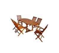 CONCEPT USINE | Salon de Jardin en Teck Huilé | 6 Personnes | Design LUBOK Ovale | Table + 4 Chaises + 2 Fauteuils | Durabilité et Elégance | Finitions Laiton | Bois Ultra Résistant aux Intempéries