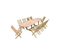 CONCEPT USINE | Salon de Jardin en Teck Massif 10 Personnes | Design KAJANG | Table Ovale + 10 Chaises | Mobilier Extérieur | Bois Brut de Qualité, Elégant, Durable et Résistant aux Intempéries