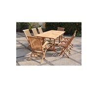 Salon de jardin Teck massif 8-10 personnes - Table rectangulaire + 6 chaises + 2 fauteuils Kajang