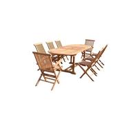 Salon de jardin Teck massif 8 à 10 personnes - Table ovale + 6 chaises + 2 fauteuils Kajang