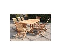 Salon de jardin Teck massif 8 à 10 personnes - Table ovale + 8 chaises Kajang