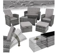 Salon de jardin - TECTAKE - Canapé de jardin BARI au style lounge en rotin avec cadre en aluminium et résistant aux UV - Gris