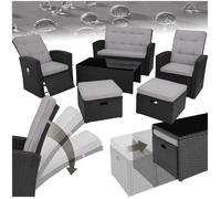 Salon de jardin - TECTAKE - Canapé de jardin BARI au style lounge en rotin avec cadre en aluminium et résistant aux UV - Noir