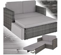 Canapé de jardin - TECTAKE - Fauteuil d'extérieur modulable CORFOU 2 places en résine tressée avec large tabouret - Gris
