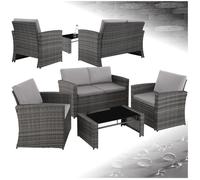Salon de jardin - TECTAKE - Canapé de jardin lounge JESOLO 4 places en rotin robuste avec plateau en verre - Gris/Gris clair