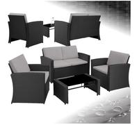 Salon de jardin - TECTAKE - Canapé de jardin lounge JESOLO 4 places en rotin robuste avec plateau en verre - Noir/Gris