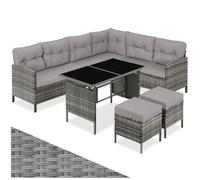 Salon de jardin - TECTAKE - Ensemble canapé lounge d'extérieur BARLETTA modulable en rotin 8 places résistant UV - Gris/Beige